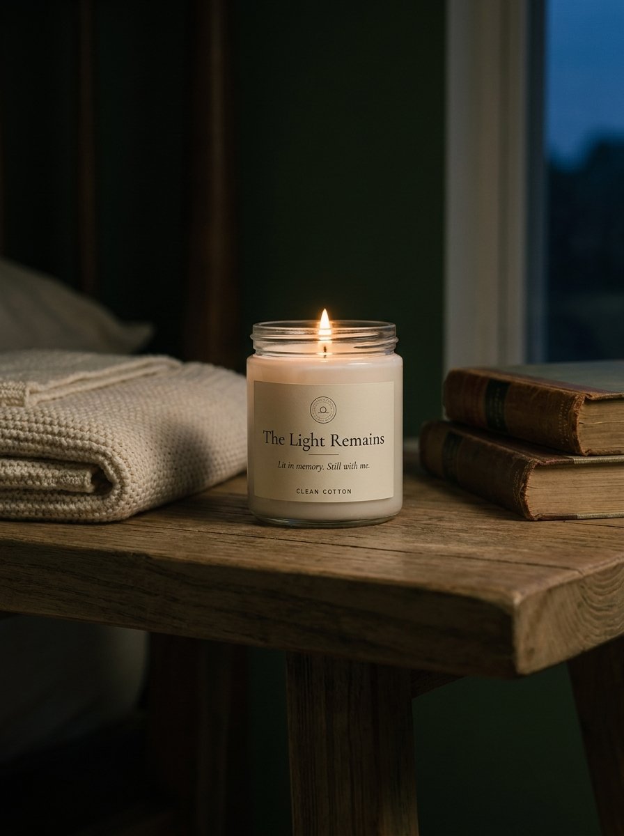 The candle on a bedside table