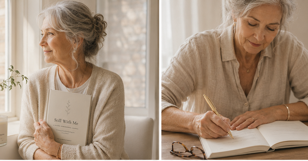 Editorial image of an older woman near a window in warm natural light.