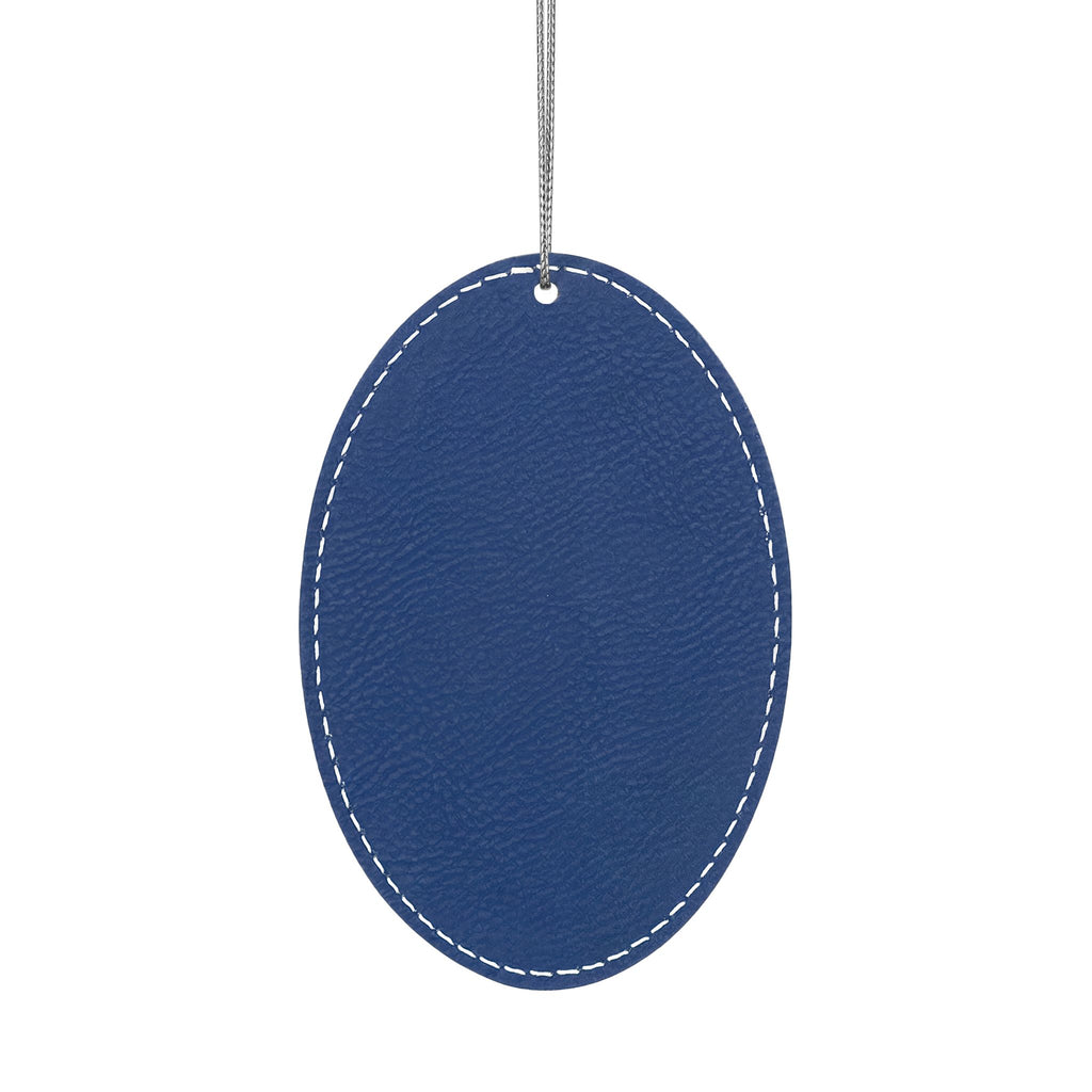Back of the leather memorial ornament with silver hanging string
