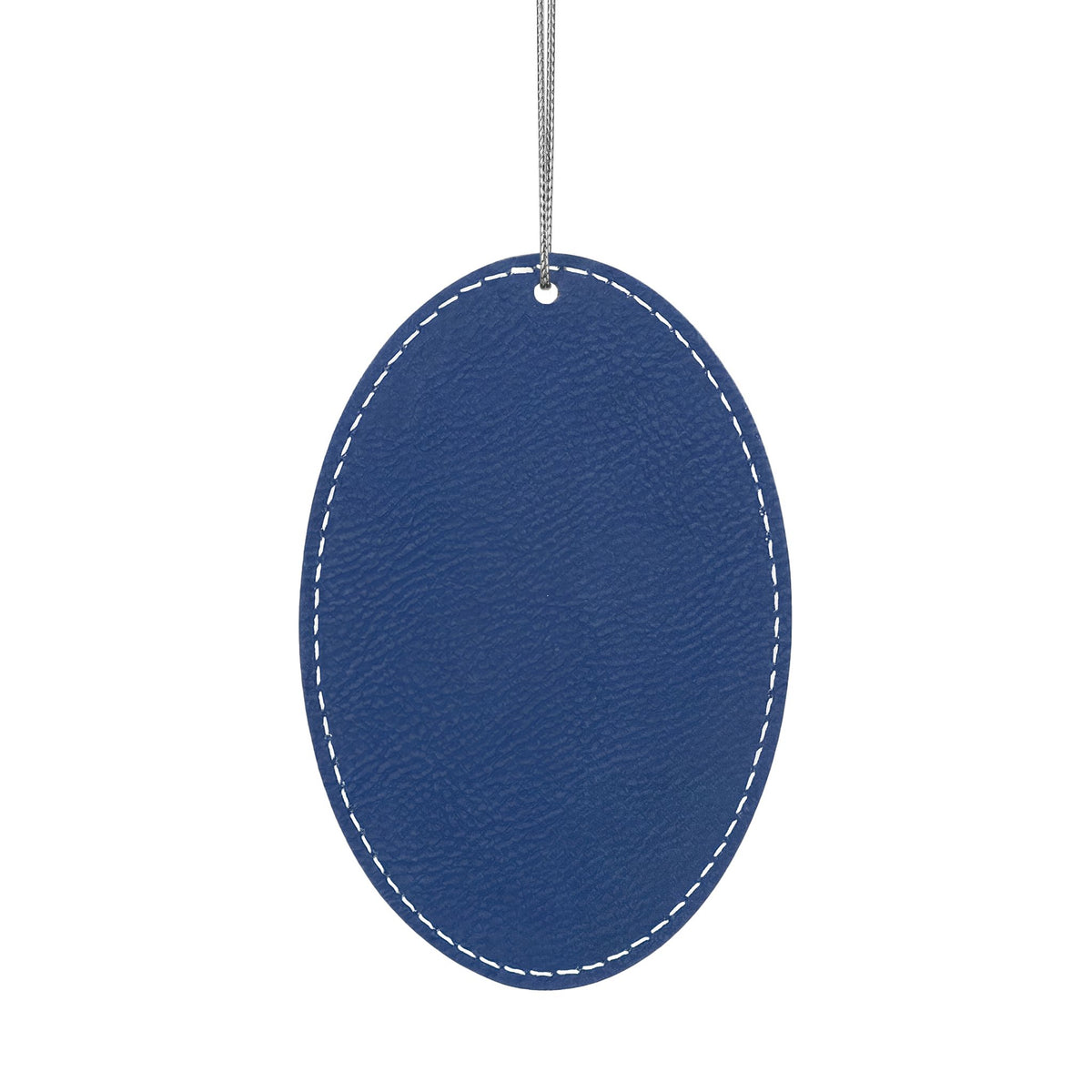 Back of the leather memorial ornament with silver hanging string