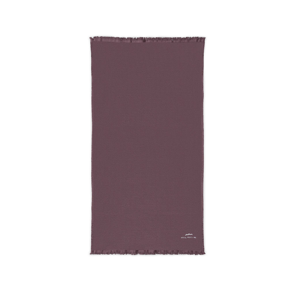 Dusky orchid cotton waffle memorial throw blanket with fringed ends and small grey embroidered sprig with STILL WITH ME