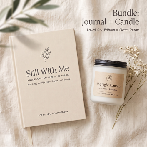 Light a Candle Set — Loved One Edition journal with The Light Remains candle (Clean Cotton)