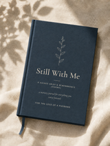 Still With Me guided grief and remembrance journal for the loss of a husband, dark navy linen hardcover