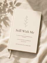 Still With Me guided grief and remembrance journal for the loss of a loved one, cream linen hardcover