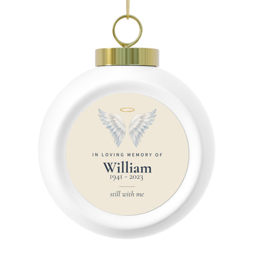 Angel wings memorial Christmas ball ornament personalized with the name William and dates 1941 - 2023, Tree decor