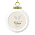 Angel wings memorial Christmas ball ornament personalized with the name William and dates 1941 - 2023, Bells decor