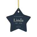 Personalized star memorial ornament in navy with the name Linda and 1951 - 2024